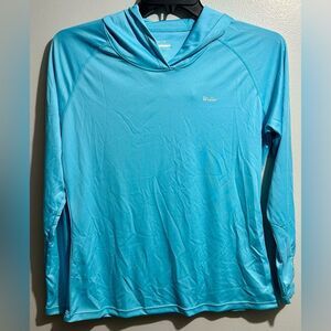 Woman’s Willit Athletic Top with Hood Blue Hooded Long Sleeve (130)